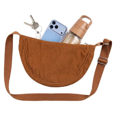 Moon Bag Axelväska i Manchester – Halvmåneformad Crossbody, Justerbar Rem -Brun