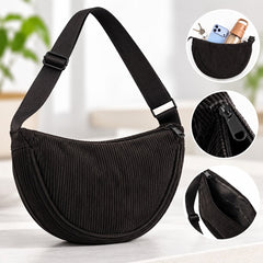 Moon Bag Axelväska i Manchester – Halvmåneformad Crossbody, Justerbar Rem -Svart