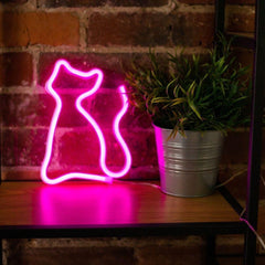 Neon LED CAT Batteri + USB Forever Light Rosa