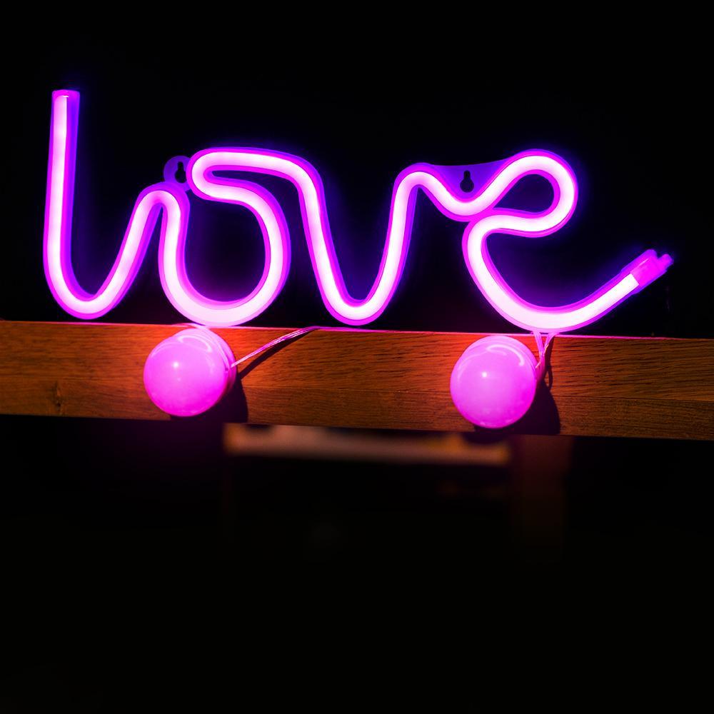 Neon LED LOVE Batteri + USB Forever Light Rosa