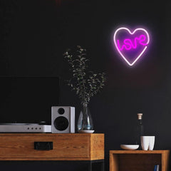 Neon LED LOVE HEART Batteri + USB Forever Light - lila/vit