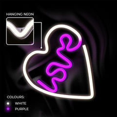 Neon LED LOVE HEART Batteri + USB Forever Light - lila/vit