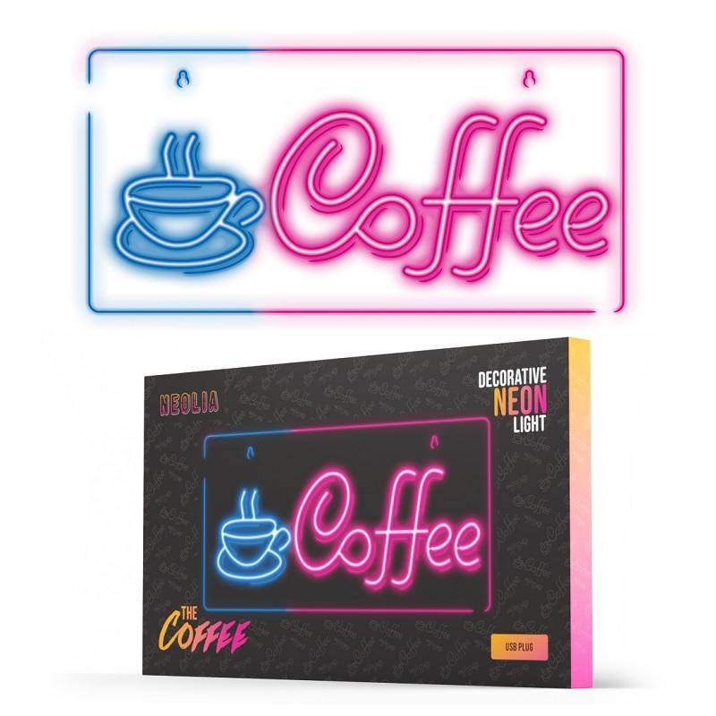 Neon PLEXI LED COFFEE Batteri + USB Forever Light Blå rosa