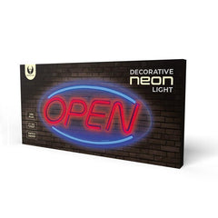 Neon PLEXI LED OPEN Batteri + USB Forever Light Blå röd