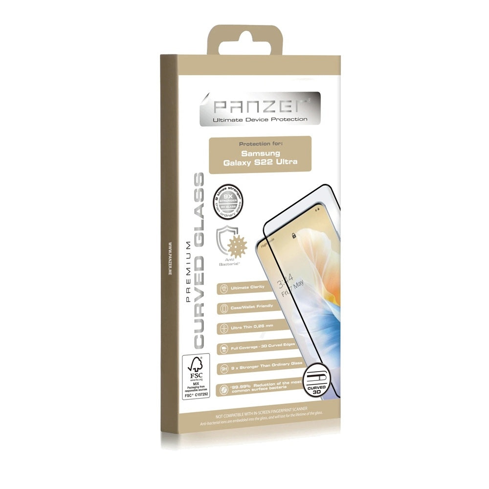 PANZER® Samsung Galaxy S22 Ultra Curved 9H Härdat Glas – 3D Full Coverage