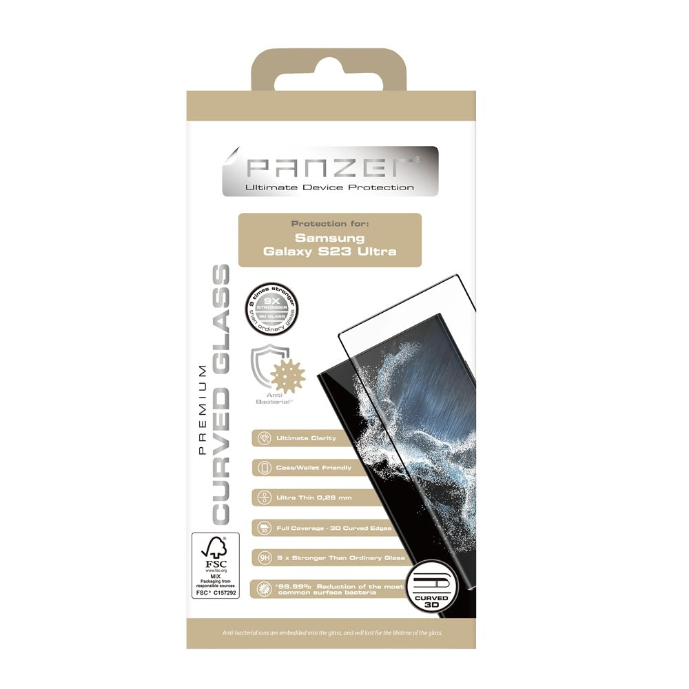 PANZER® Skärmskydd Samsung Galaxy S23 Ultra – Curved 3D Full-Fit Härdat Glas 9H