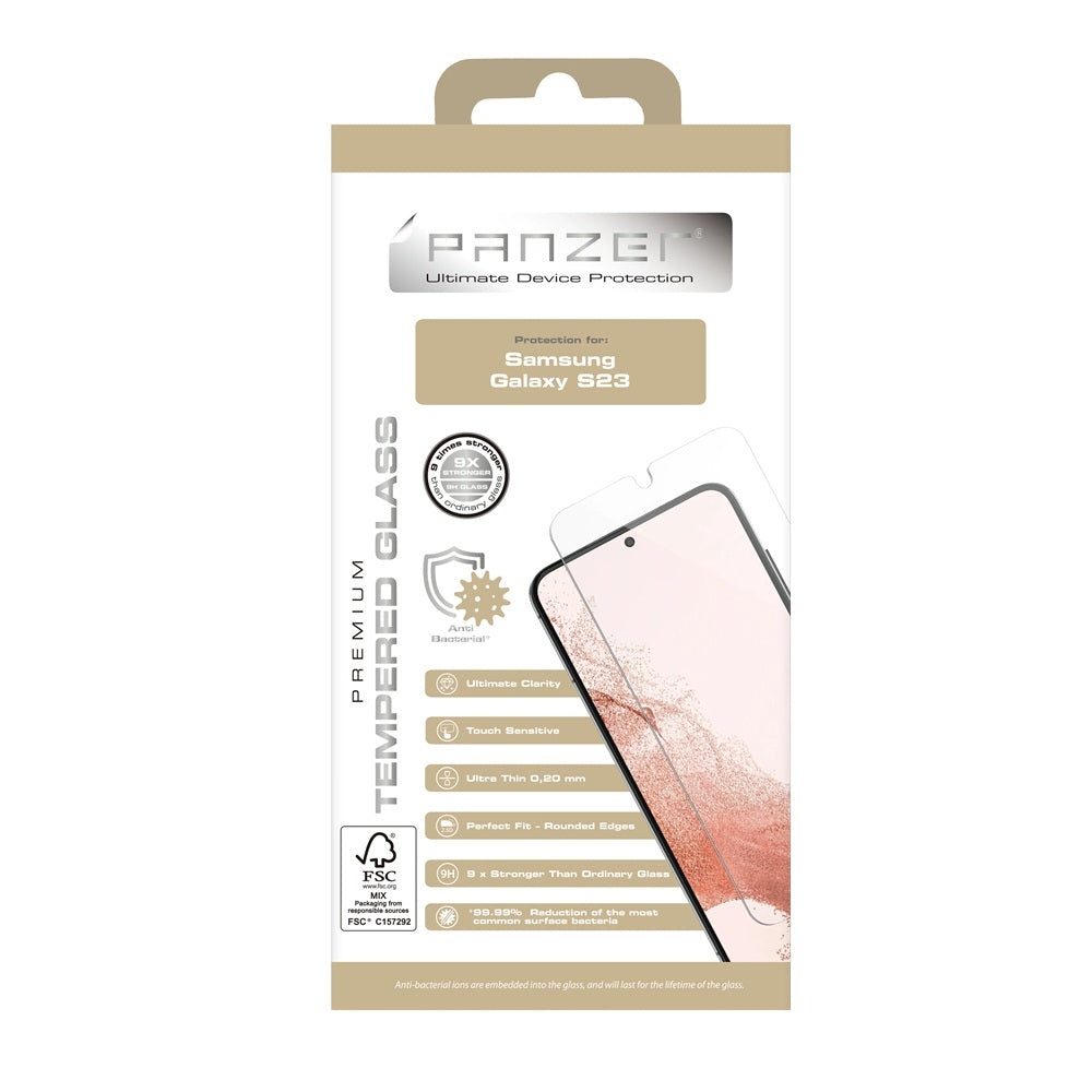 PANZER® Skärmskydd för Samsung Galaxy S23 – Premium Härdat Glas 9H