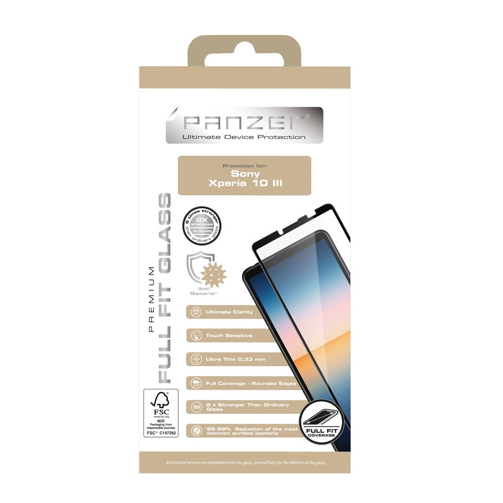 PANZER® Premium Skärmskydd för Sony Xperia 10 III – Full-Fit Silikatglas 9H