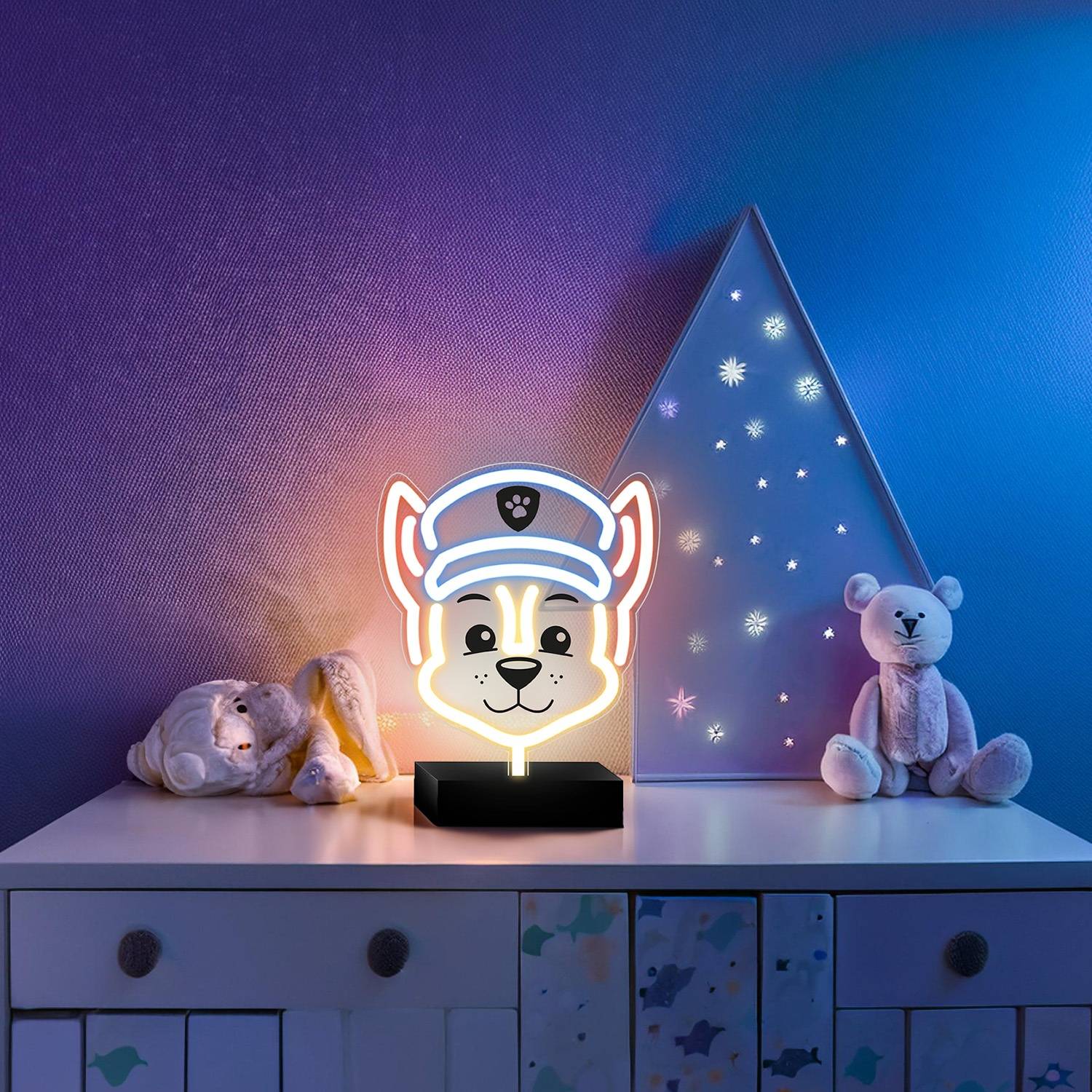 Paw Patrol Neon LED Chase – 25×25 cm med Stativ & USB-ström