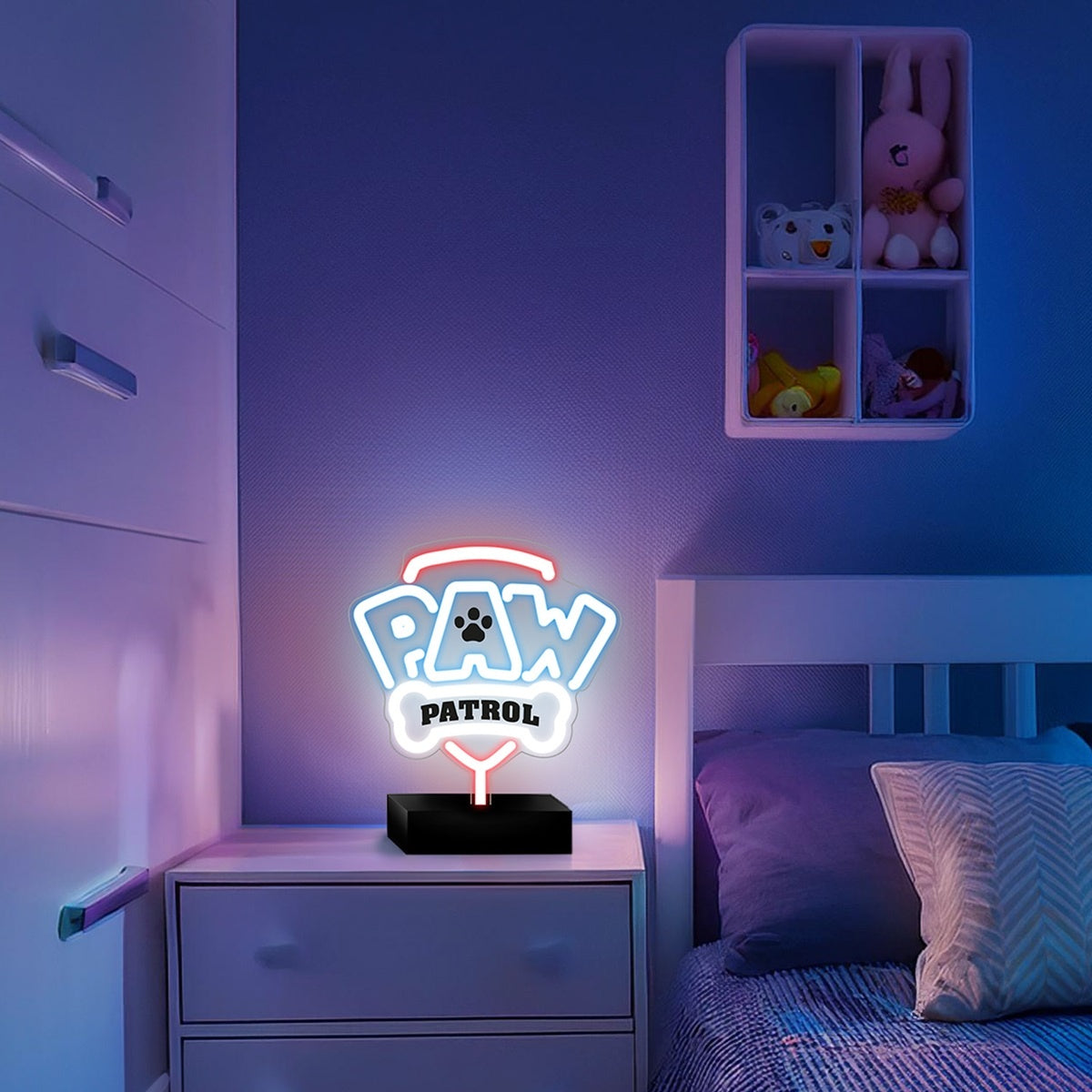 Paw Patrol Neon LED Logolampa – 25×25 cm med Stativ & USB-ström