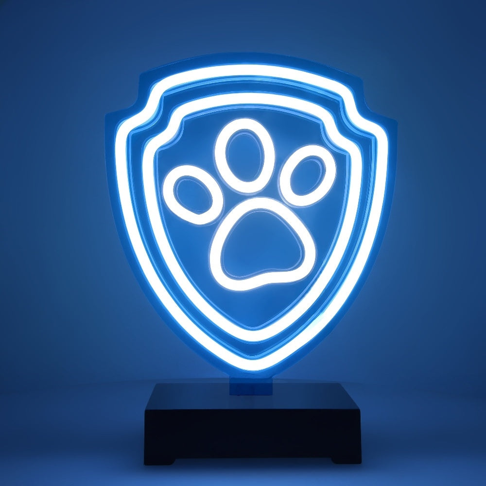 Paw Patrol Neon LED Logolampa Stand Paw – 25×25 cm med Stativ & USB-ström