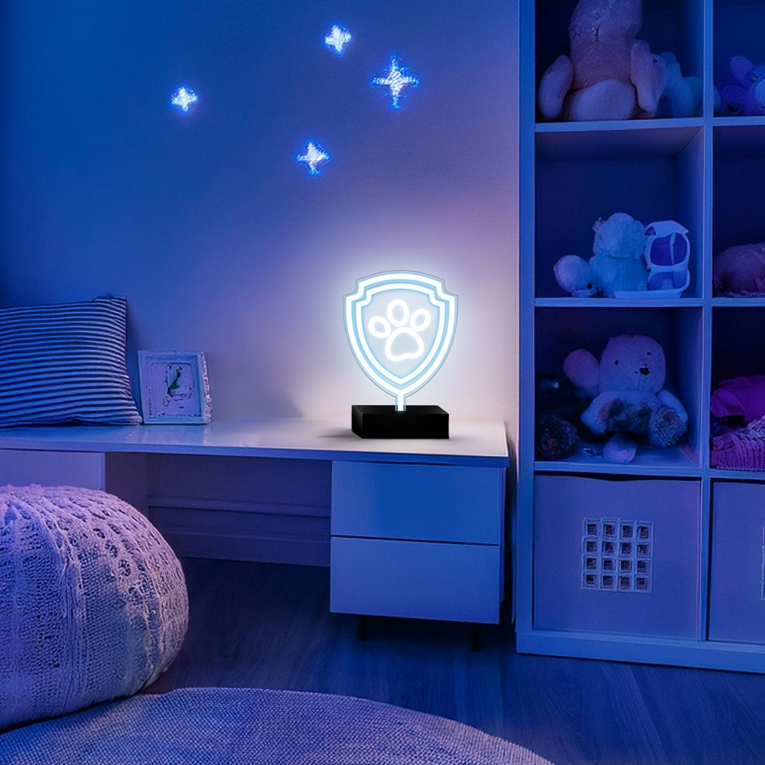 Paw Patrol Neon LED Logolampa Stand Paw – 25×25 cm med Stativ & USB-ström