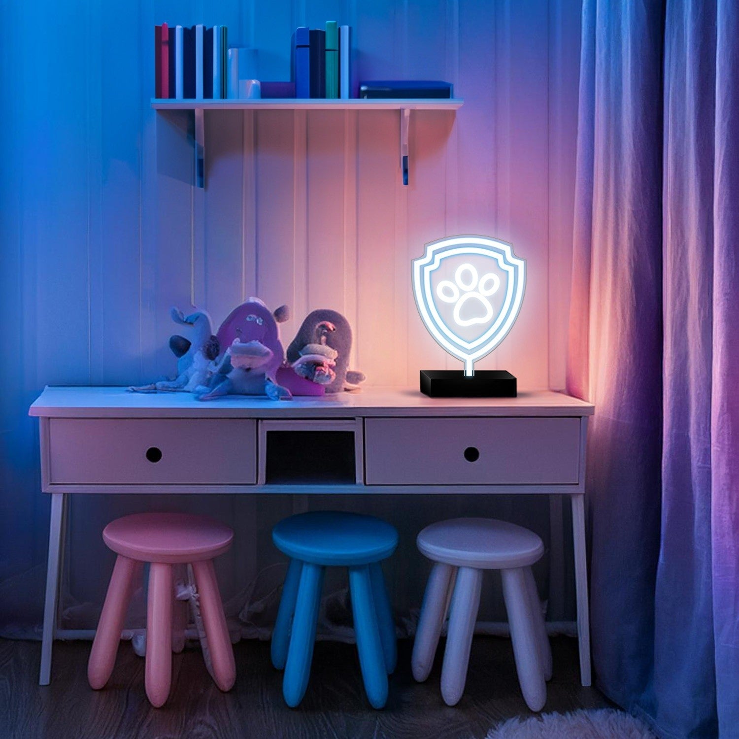 Paw Patrol Neon LED Logolampa Stand Paw – 25×25 cm med Stativ & USB-ström