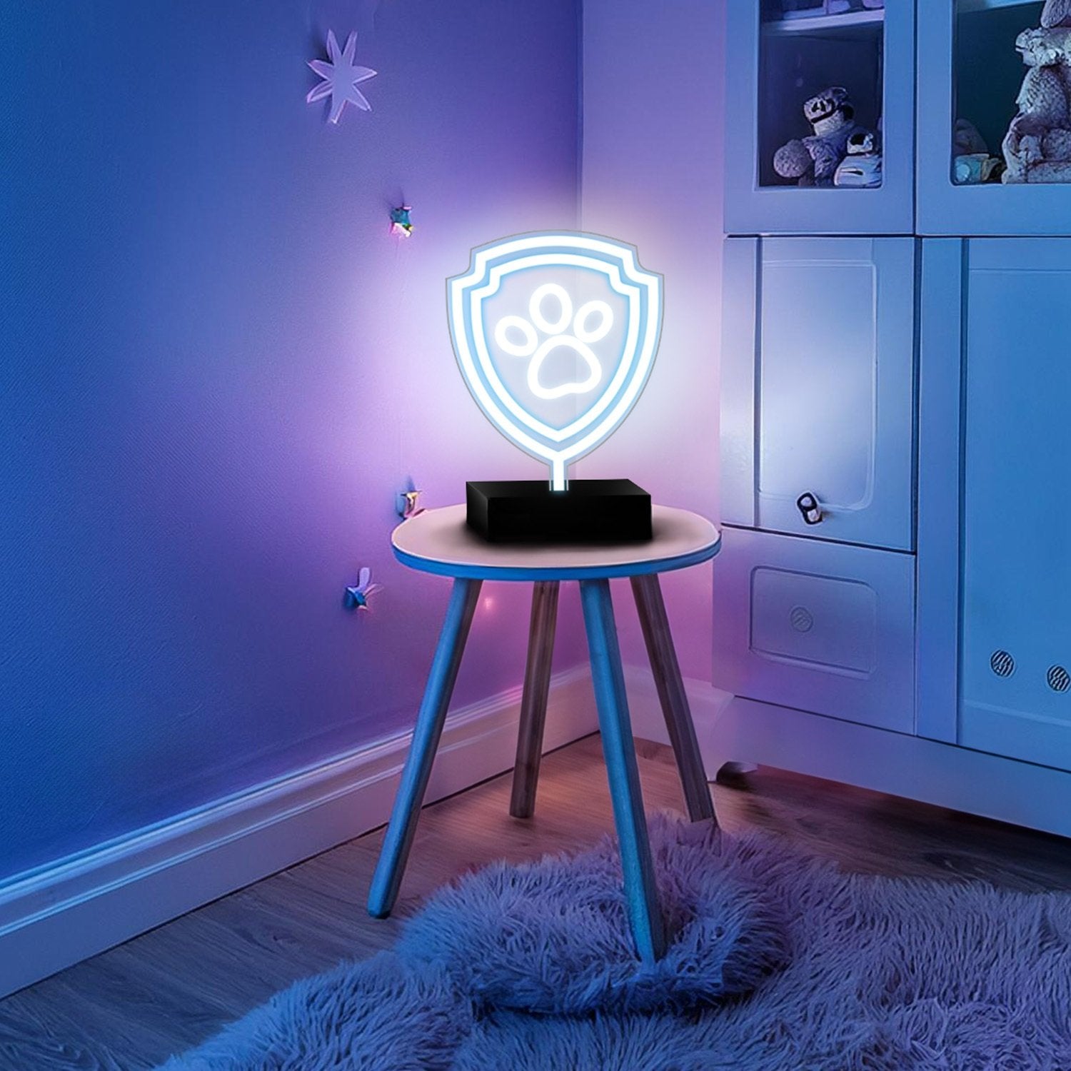 Paw Patrol Neon LED Logolampa Stand Paw – 25×25 cm med Stativ & USB-ström