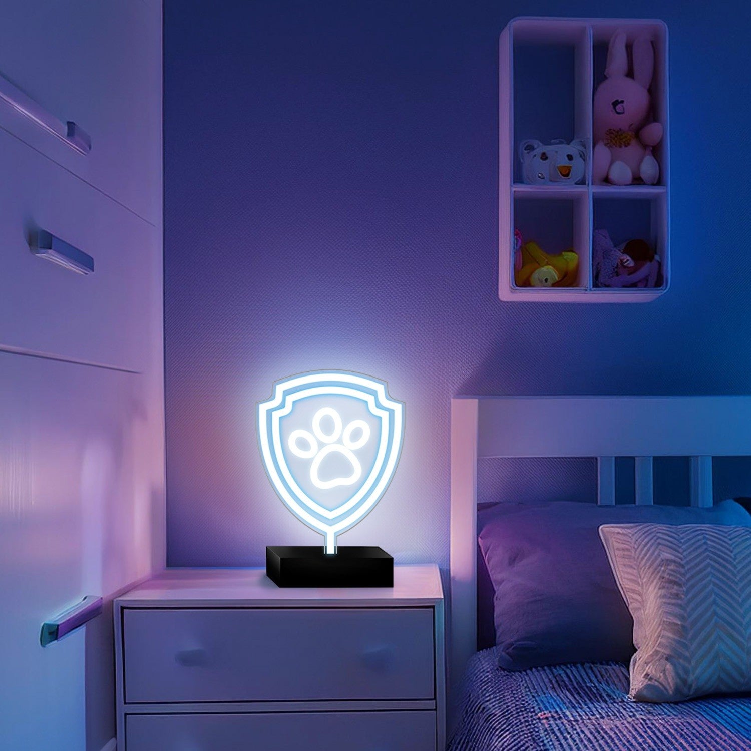 Paw Patrol Neon LED Logolampa Stand Paw – 25×25 cm med Stativ & USB-ström