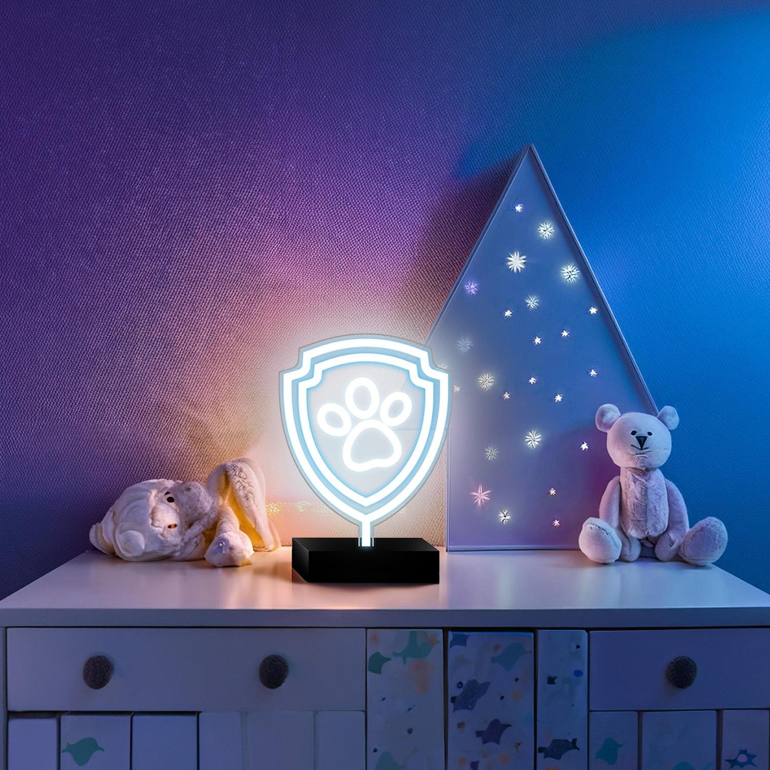 Paw Patrol Neon LED Logolampa Stand Paw – 25×25 cm med Stativ & USB-ström