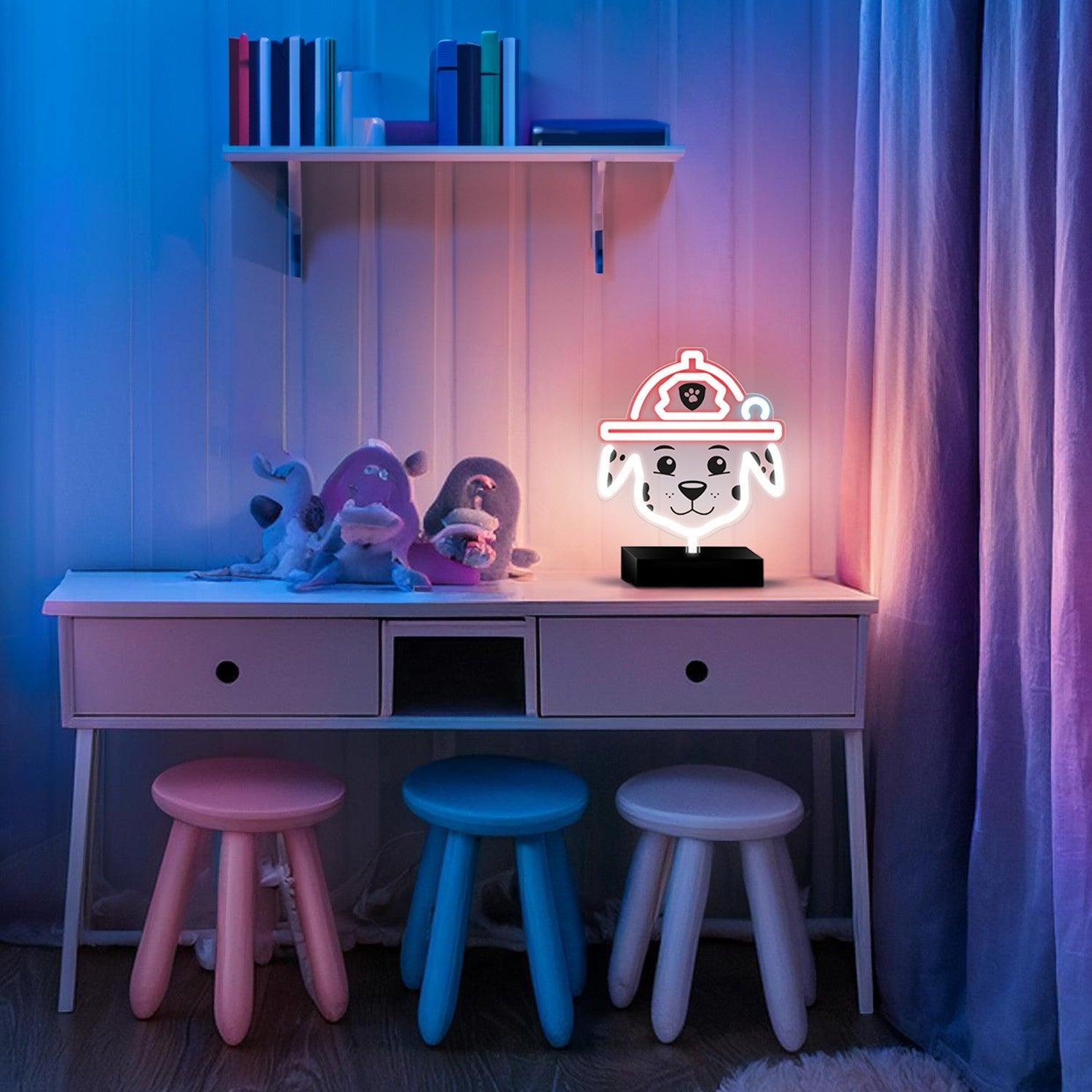 Paw Patrol Neon LED Marshall– 25×25 cm med Stativ & USB-ström
