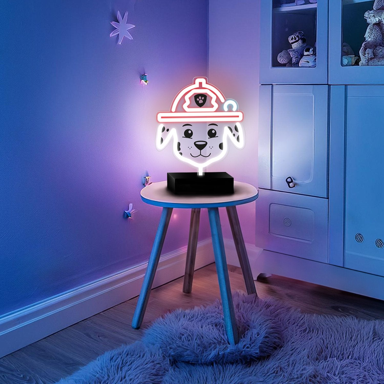 Paw Patrol Neon LED Marshall– 25×25 cm med Stativ & USB-ström