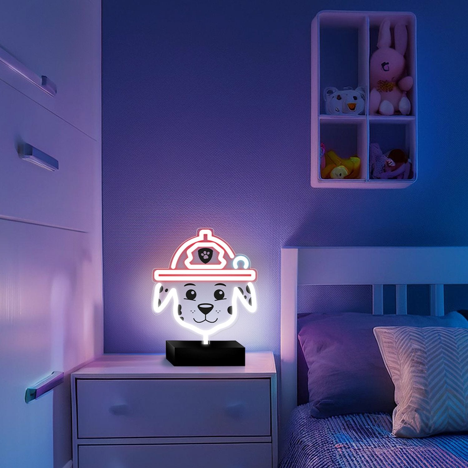 Paw Patrol Neon LED Marshall– 25×25 cm med Stativ & USB-ström