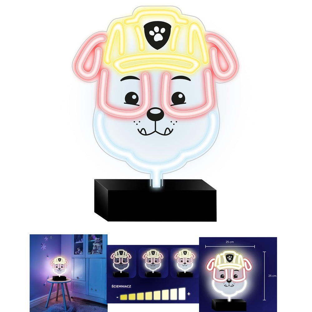 Paw Patrol Neon LED Rubble – 25×25 cm med Stativ & USB-ström