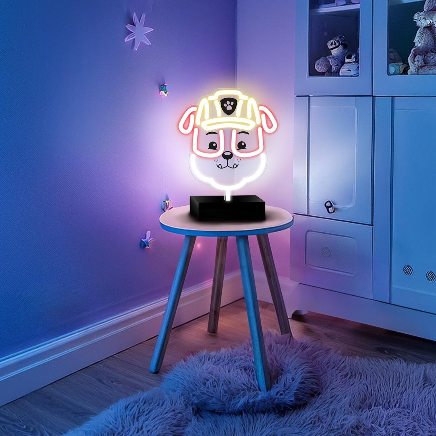 Paw Patrol Neon LED Rubble – 25×25 cm med Stativ & USB-ström