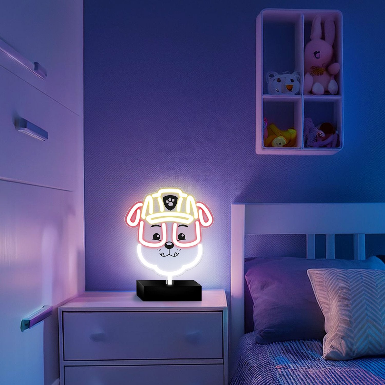 Paw Patrol Neon LED Rubble – 25×25 cm med Stativ & USB-ström