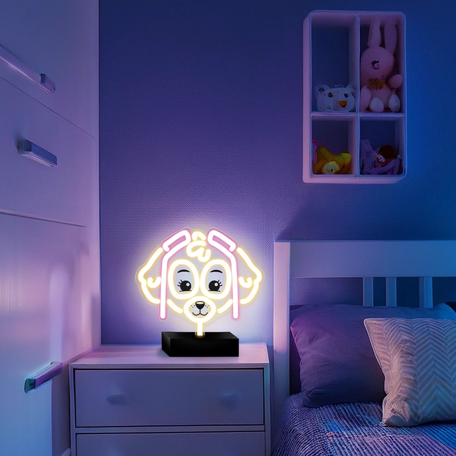 Paw Patrol Neon LED Skye – 25×25 cm med Stativ & USB-ström
