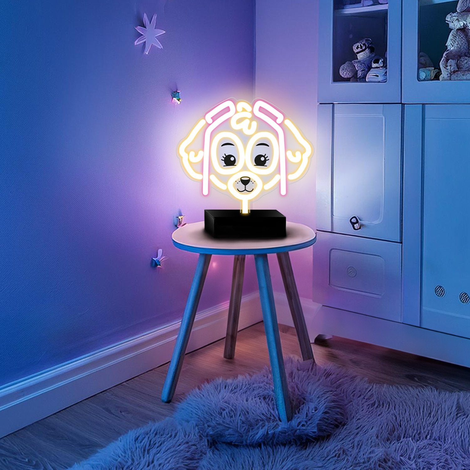 Paw Patrol Neon LED Skye – 25×25 cm med Stativ & USB-ström