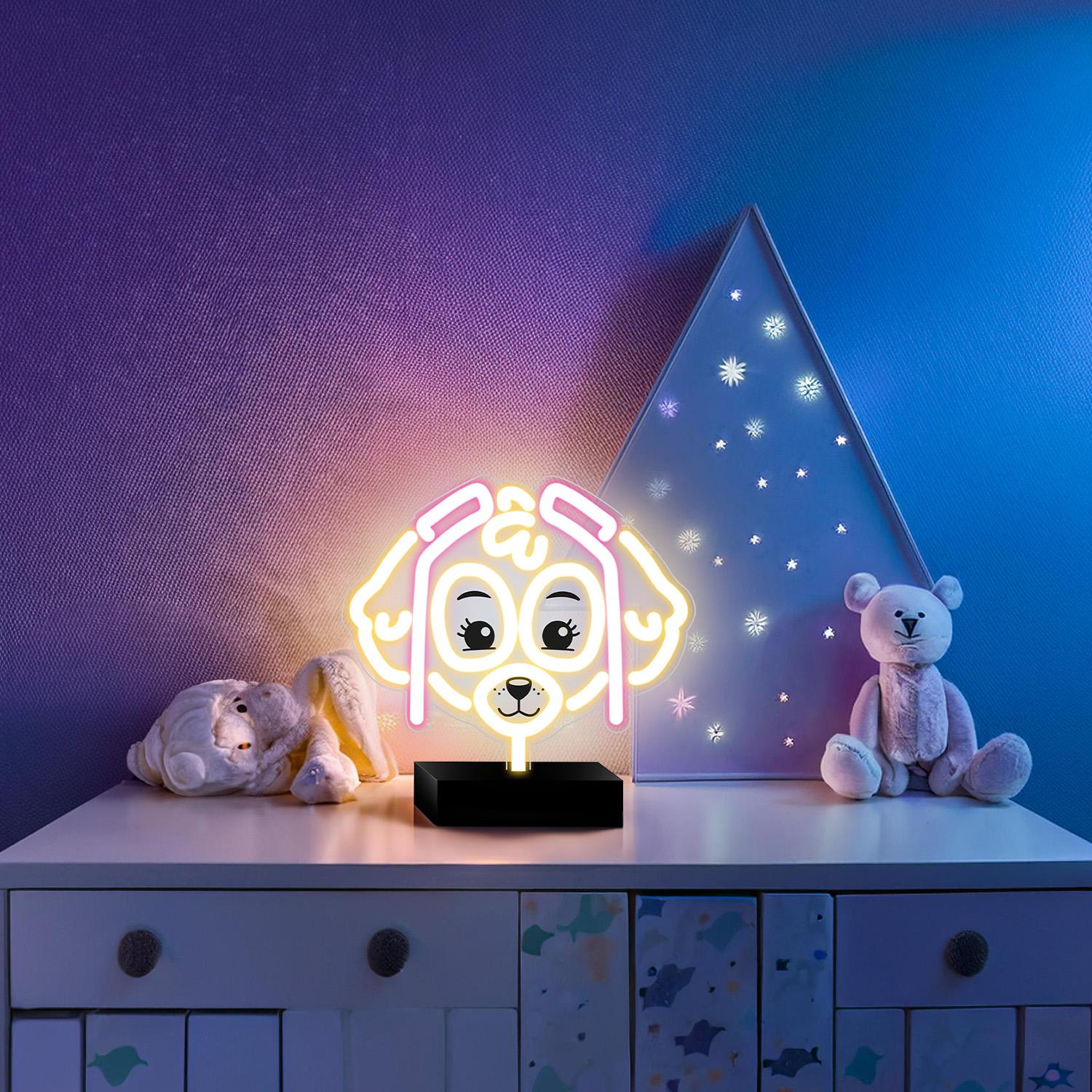 Paw Patrol Neon LED Skye – 25×25 cm med Stativ & USB-ström