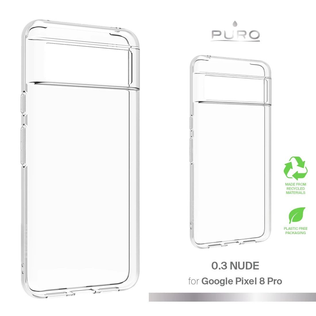 Puro 0.3 Nude Skal för Google Pixel 8 Pro – Transparent TPU, Trådlös Laddning