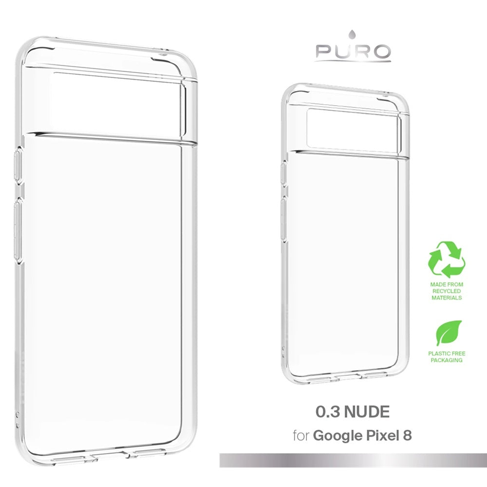 Puro 0.3 Nude Skal för Google Pixel 8 – Transparent TPU, Trådlös Laddning
