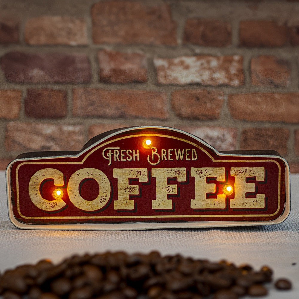 RETRO Metallskylt LED Fresh Brewed Kaffe Forever Light