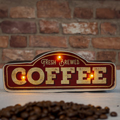 RETRO Metallskylt LED Fresh Brewed Kaffe Forever Light