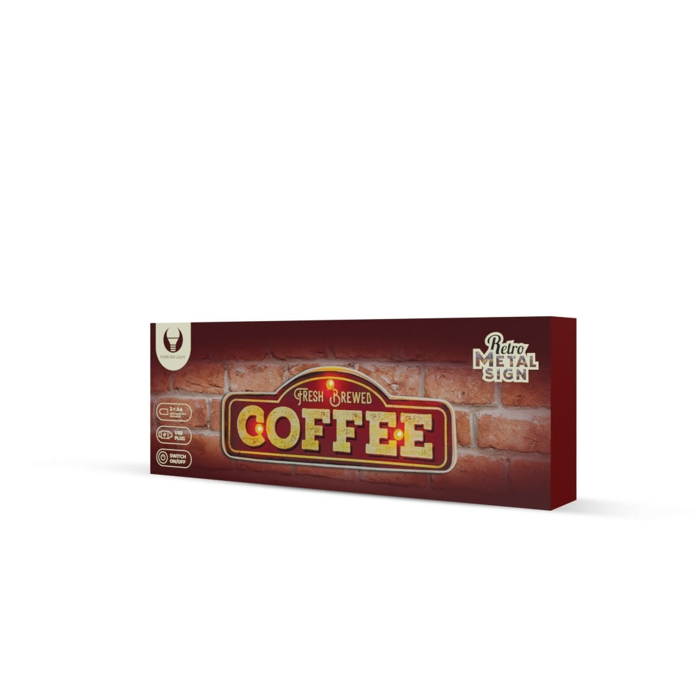 RETRO Metallskylt LED Fresh Brewed Kaffe Forever Light