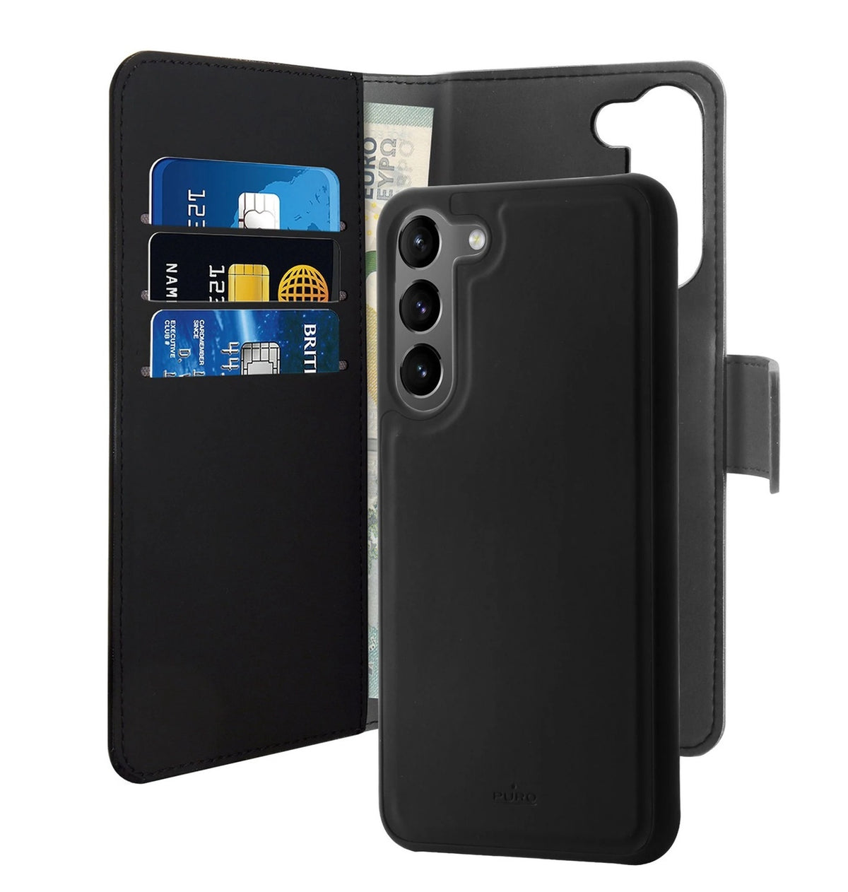 Samsung Galaxy S24 Plus - Puro Ekoläder 2-i-1 Löstagbart Plånboksfodral Svart