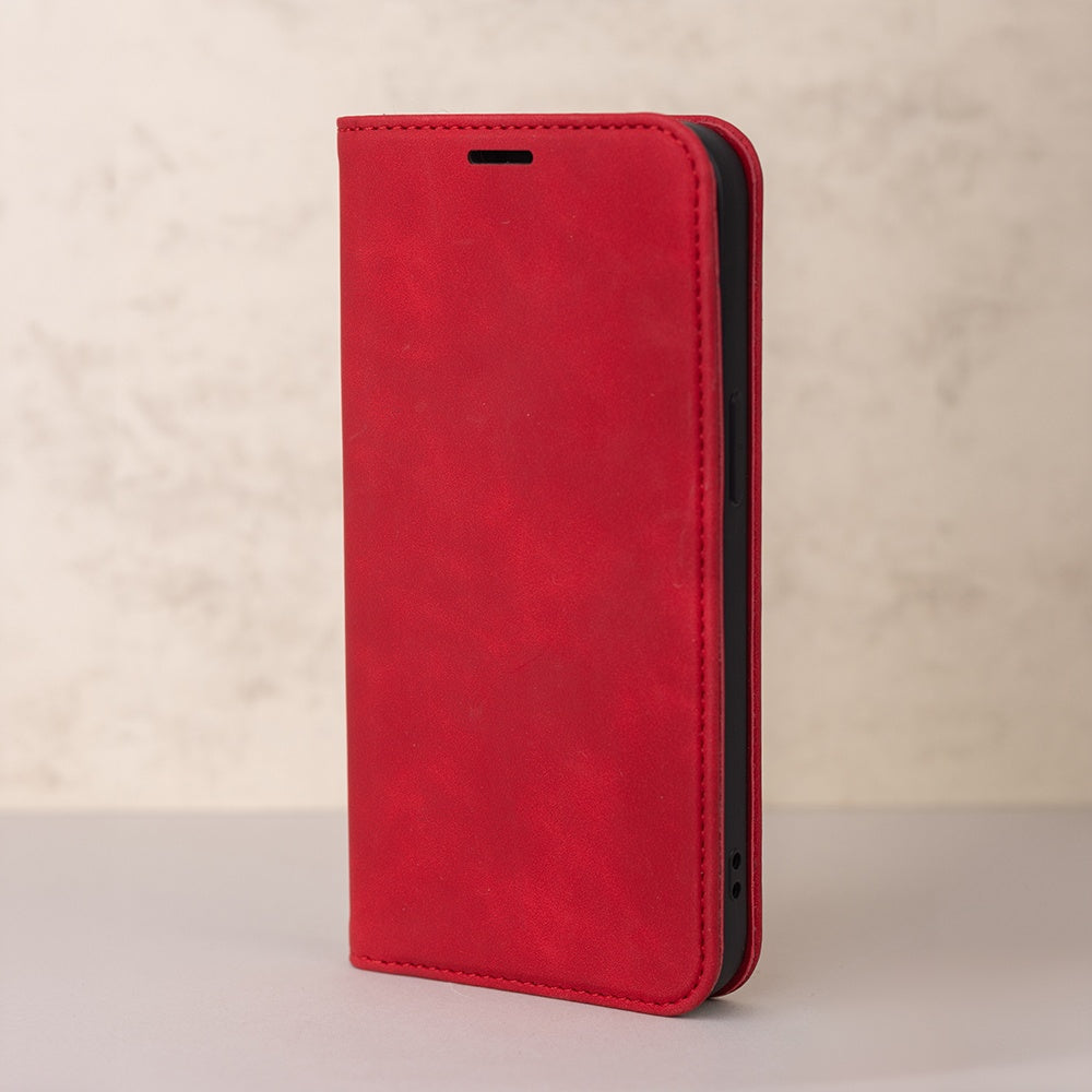 Samsung Galaxy S25 Edge - Smart Suede Läder fodral Mobilplånbok Röd
