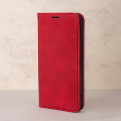 Samsung Galaxy S25 Edge - Smart Suede Läder fodral Mobilplånbok Röd