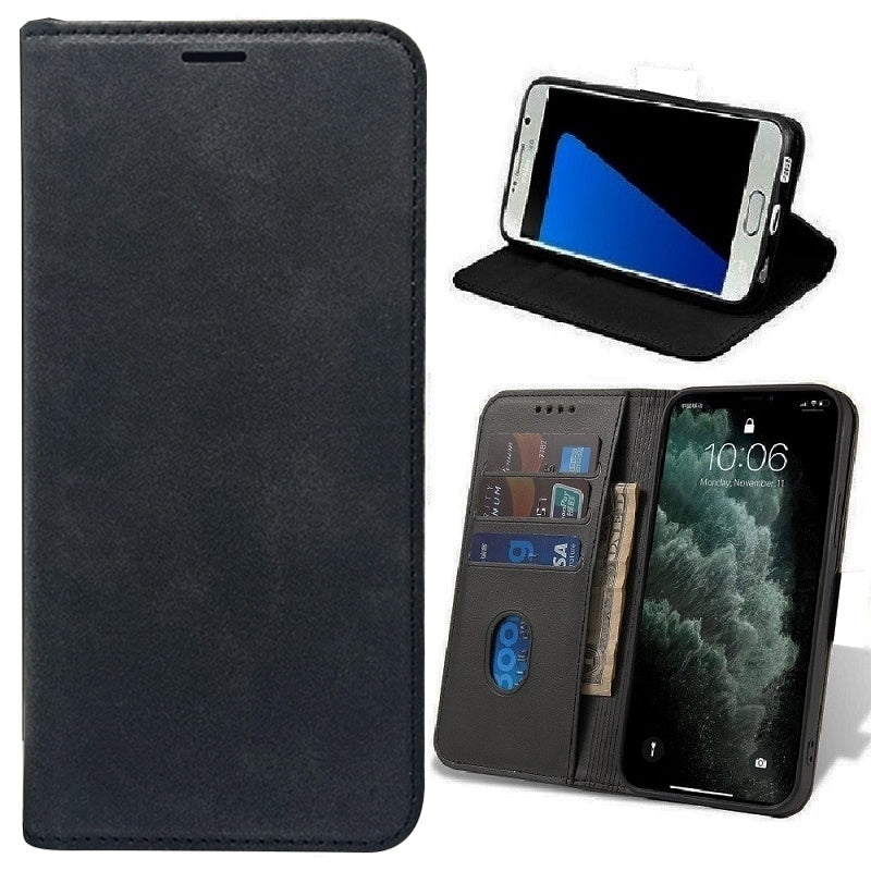 Samsung Galaxy S25 Edge - Smart Suede Läder fodral Mobilplånbok Svart