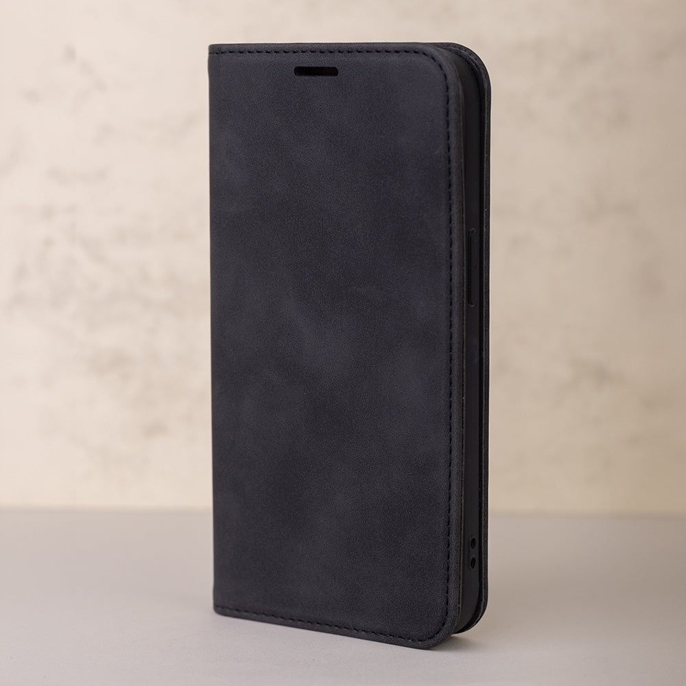 Samsung Galaxy S25 Edge - Smart Suede Läder fodral Mobilplånbok Svart