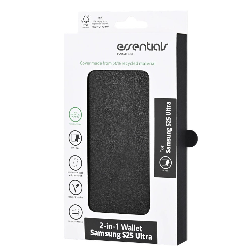 Samsung Galaxy S25 Ultra - Essentials Ekoläder 2-i-1 Löstagbart Plånboksfodral Svart