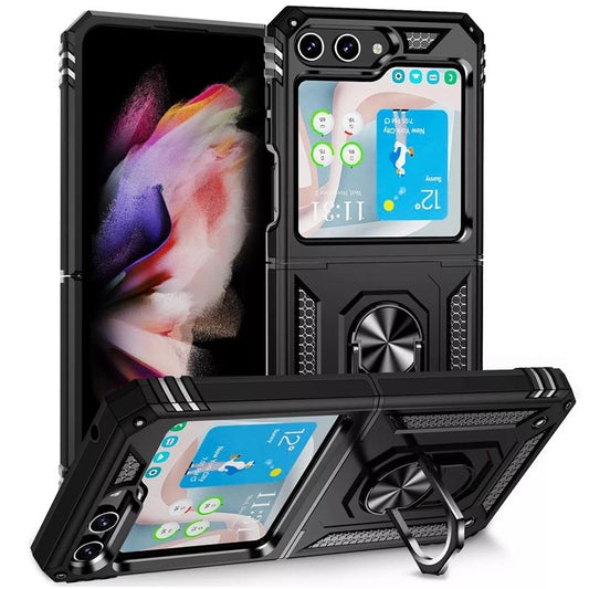 Samsung Galaxy Z Flip 5 - Stötsäker Ring Armor Stand Slimmt mobilskal Svart