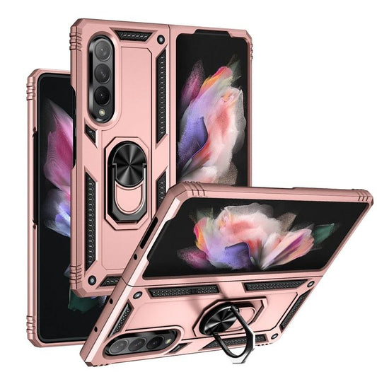 Samsung Galaxy Z Fold 3 - Stötsäker Ring Armor Stand Slimmt mobilskal Roseguld