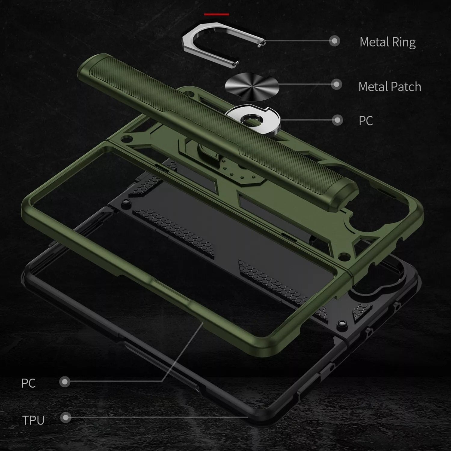 Samsung Galaxy Z Fold 6 - Stötsäker Ring Armor Stand Slimmt mobilskal Grön