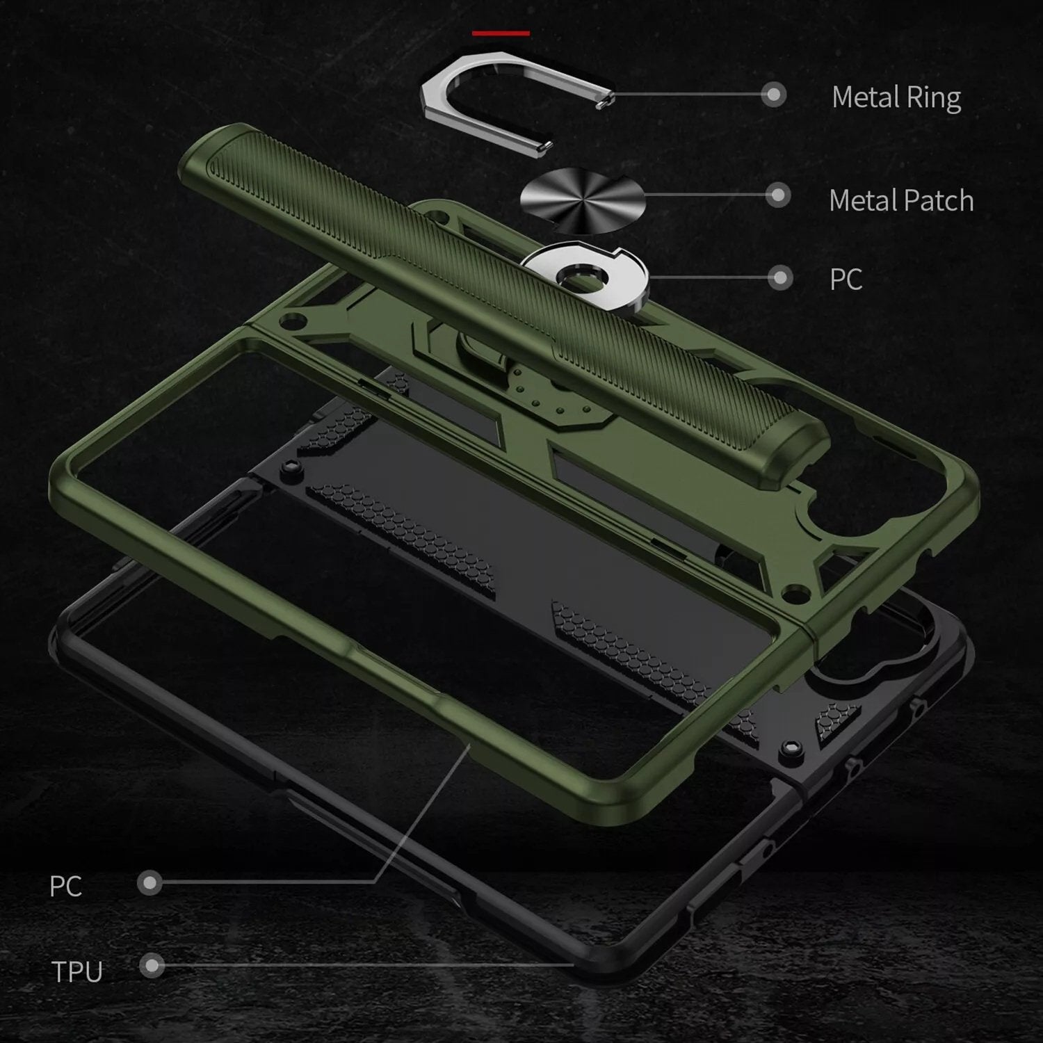 Samsung Galaxy Z Fold 6 - Stötsäker Ring Armor Stand Slimmt mobilskal Röd
