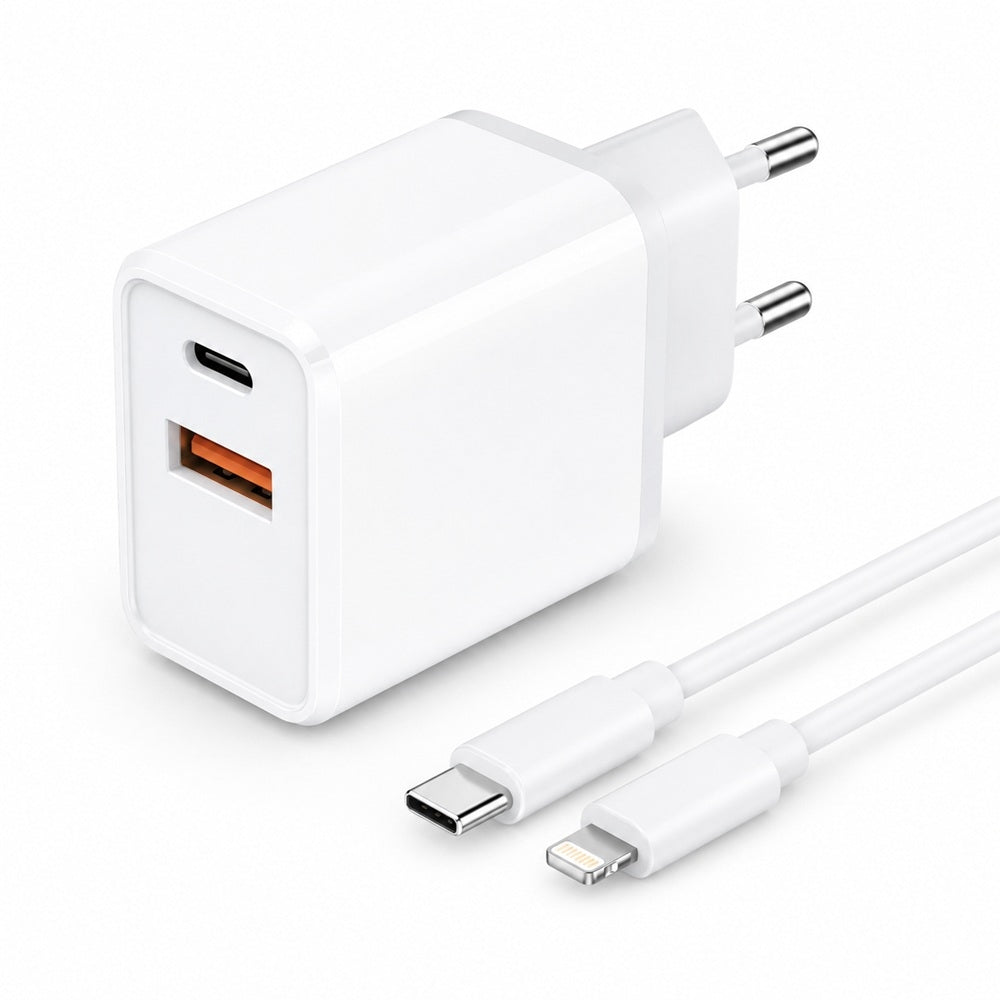 Snabbladdare 30W för iPhone Dual Port USB/USB-C med USB-C till Lightning Kabel