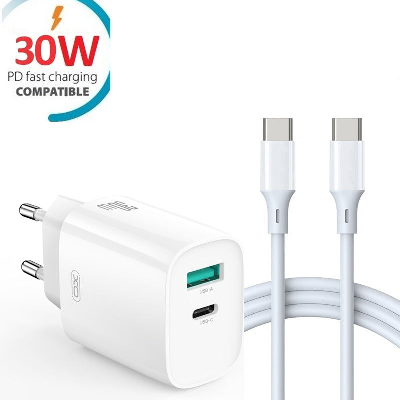 Snabbladdare 30W för iPhone / Samsung  Dual Port USB-C med USB-C Kabel