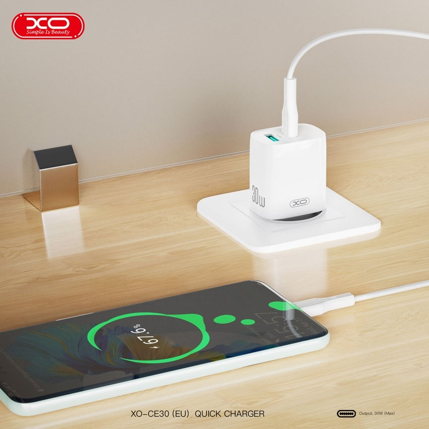 Snabbladdare 30W för iPhone / Samsung  Dual Port USB-C med USB-C Kabel