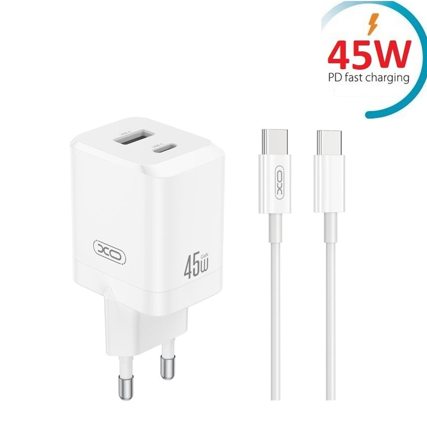 Snabbladdare 45W för iPhone / Samsung  Dual Port USB-C med USB-C Kabel
