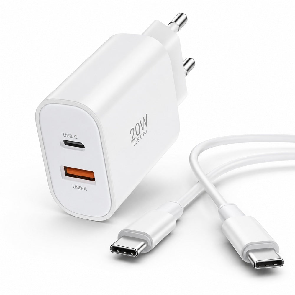 Snabbladdare för iPhone / Samsung  Dual Port USB-C med USB-C Kabel
