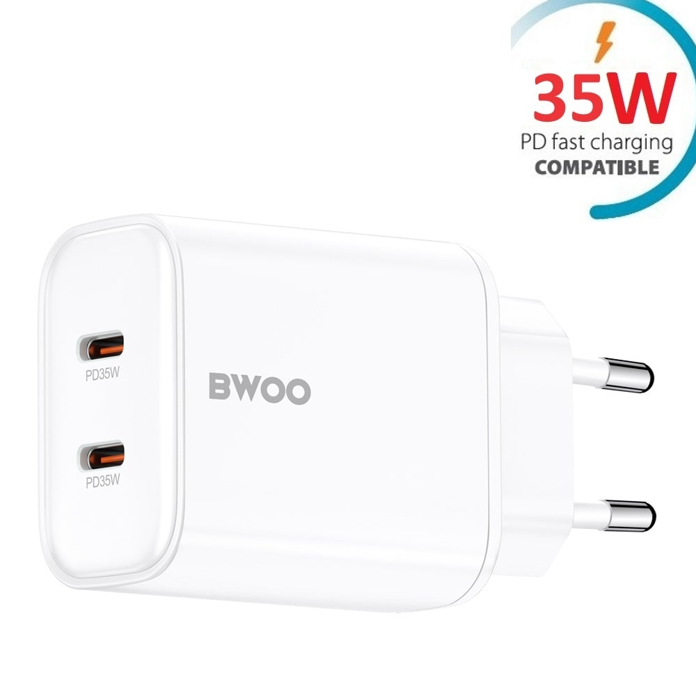 Snabbladdare för iPhone / Samsung QC 35W PD 2XUSB-C Väggladdare